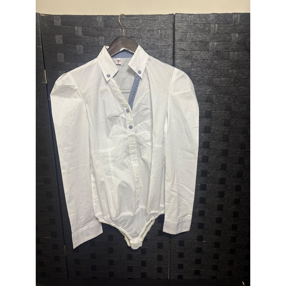 Jinzan body suit dress shirt NWOT white blue size large